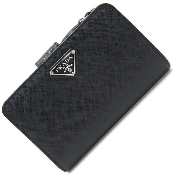 Prada Wallet black leather zipper bifold Saffiano - Picture 1 of 5